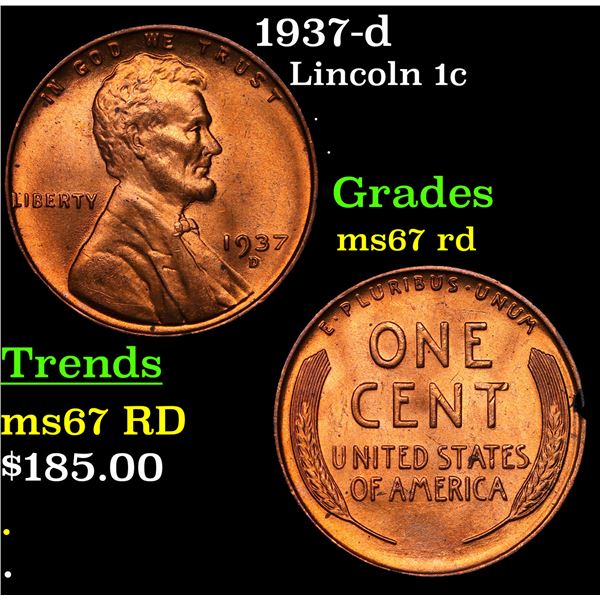 1937-d Lincoln Cent 1c Grades GEM++ Unc RD