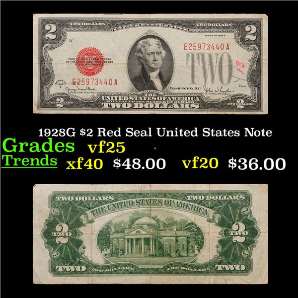 1928G $2 Red Seal United States Note Grades vf+