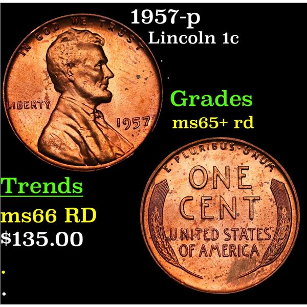 1957-p Lincoln Cent 1c Grades Gem+ Unc RD