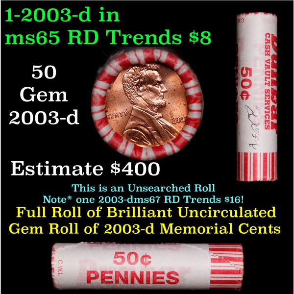 Shotgun Lincoln 1c roll, 2003-p 50 pcs Dunbar Wrapper.