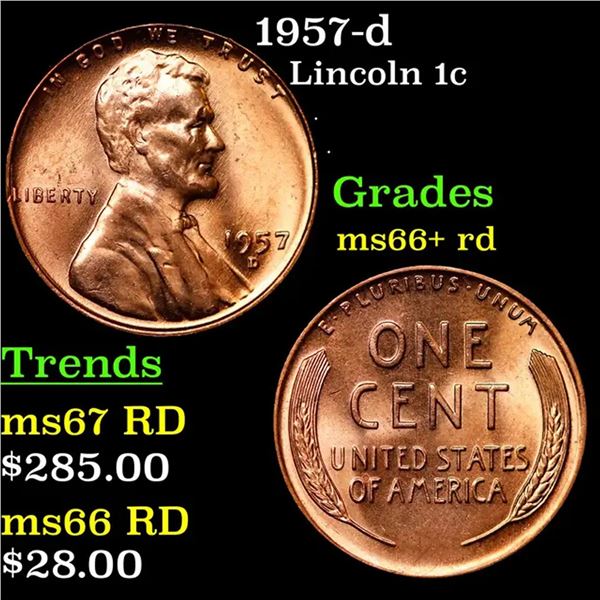1957-d Lincoln Cent 1c Grades GEM++ RD