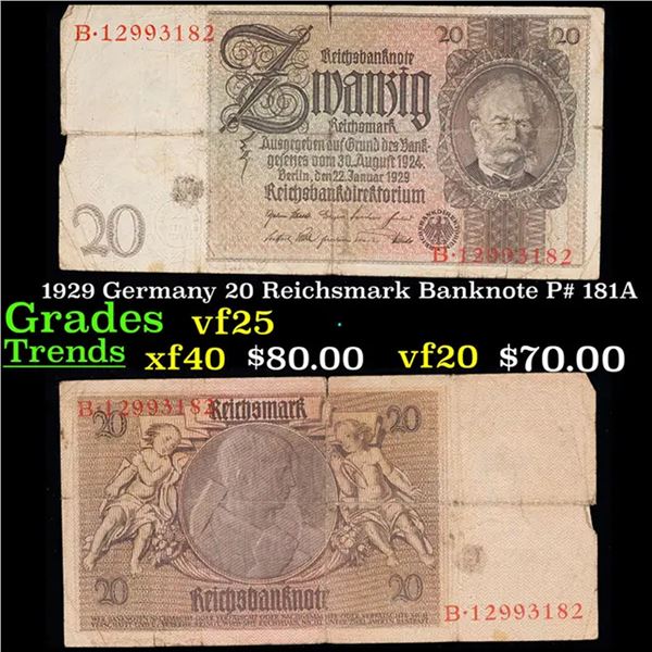 1929 Germany 20 Reichsmark Banknote P# 181A Grades vf+