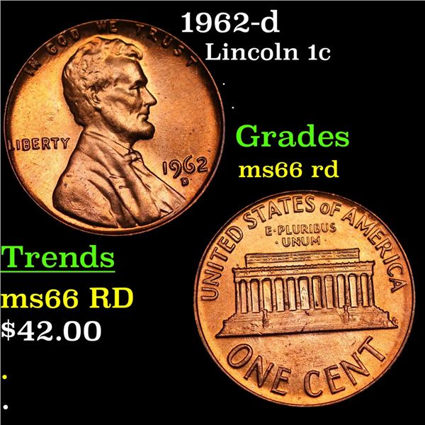 1962-d Lincoln Cent 1c Grades GEM+ Unc RD