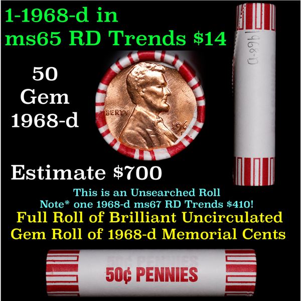 Shotgun Lincoln 1c roll, 1968-d 50 pcs Bank Wrapper.