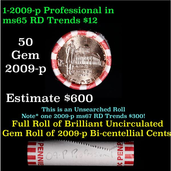 Shotgun Lincoln 1c roll, 2009-p Professional 50 pcs Bank Wrapper.