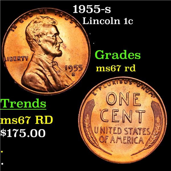 1955-s Lincoln Cent 1c Grades GEM++ Unc RD