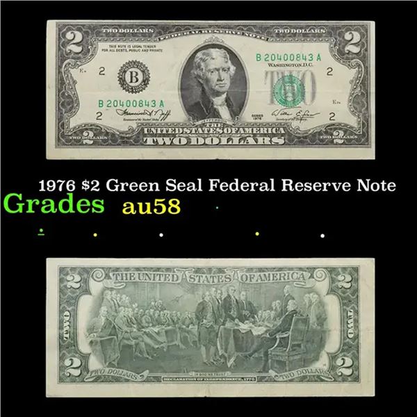 1976 $2 Green Seal Federal Reserve Note Grades Choice AU/BU Slider