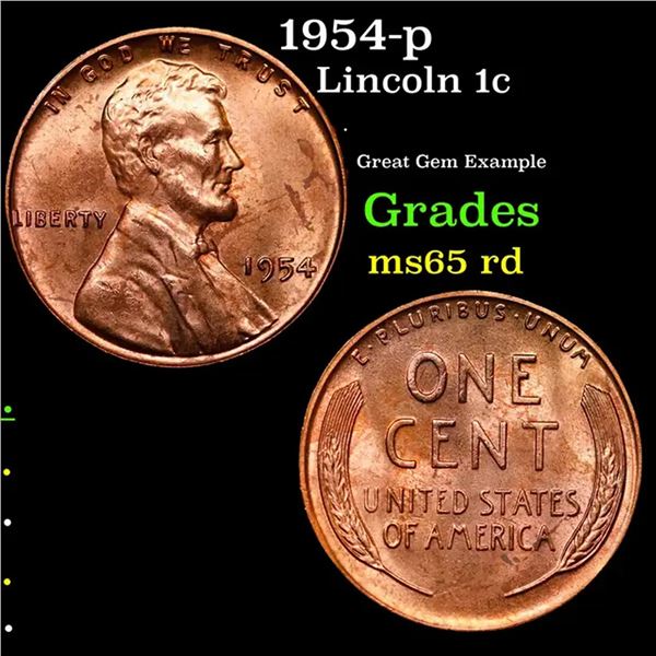 1954-p Lincoln Cent 1c Grades GEM Unc RD