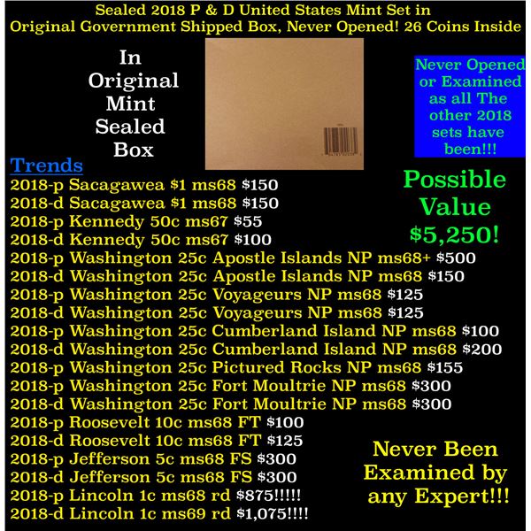 Sealed 2018 United States Mint Set in Original Government Shipped Box, Never Opened! 20 Coins Inside