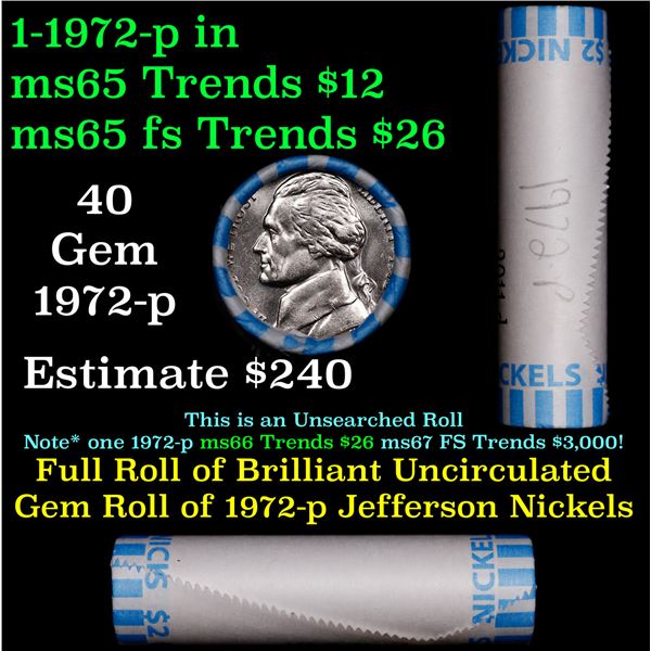 Shotgun Jefferson 5c roll, 1972-p 40 pcs Bank Wrapper