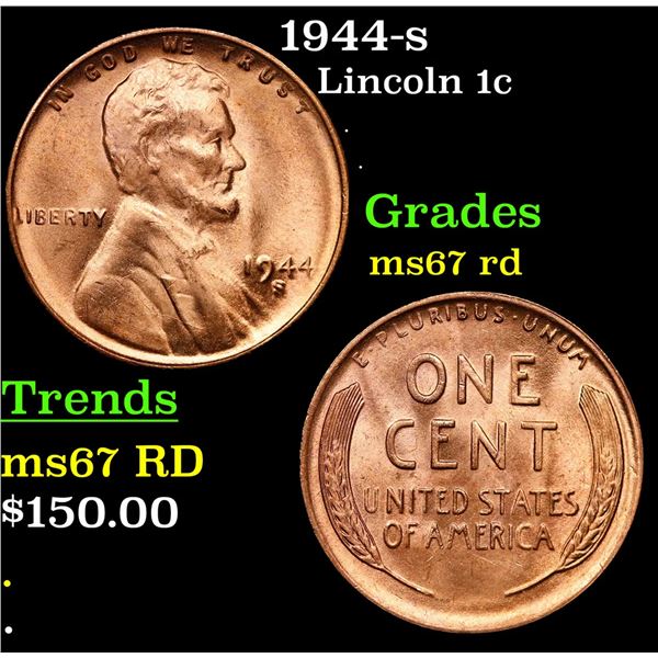 1944-s Lincoln Cent 1c Grades GEM++ Unc RD