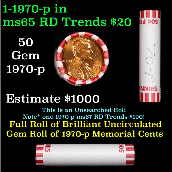 Shotgun Lincoln 1c roll, 1970-p 50 pcs Bank Wrapper.