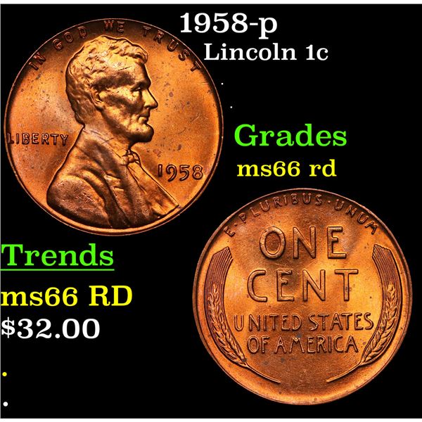 1958-p Lincoln Cent 1c Grades GEM+ Unc RD