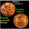 1958-p Lincoln Cent 1c Grades GEM+ Unc RD