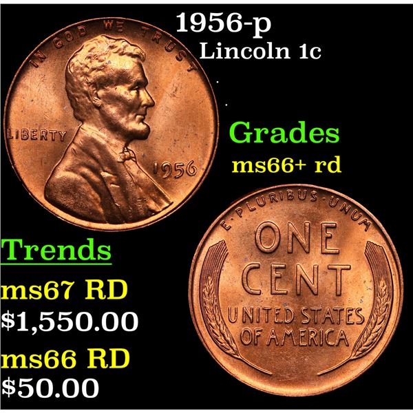 1956-p Lincoln Cent 1c Grades GEM++ RD