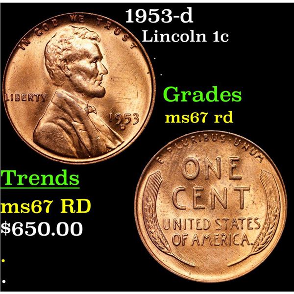 1953-d Lincoln Cent 1c Grades GEM++ Unc RD