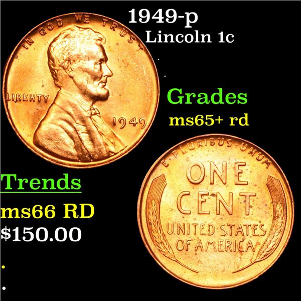 1949-p Lincoln Cent 1c Grades Gem+ Unc RD