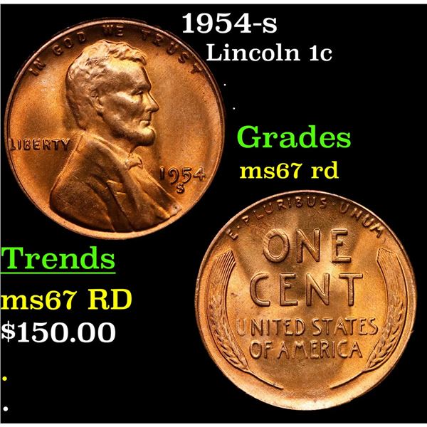1954-s Lincoln Cent 1c Grades GEM++ Unc RD