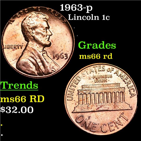 1963-p Lincoln Cent 1c Grades GEM+ Unc RD