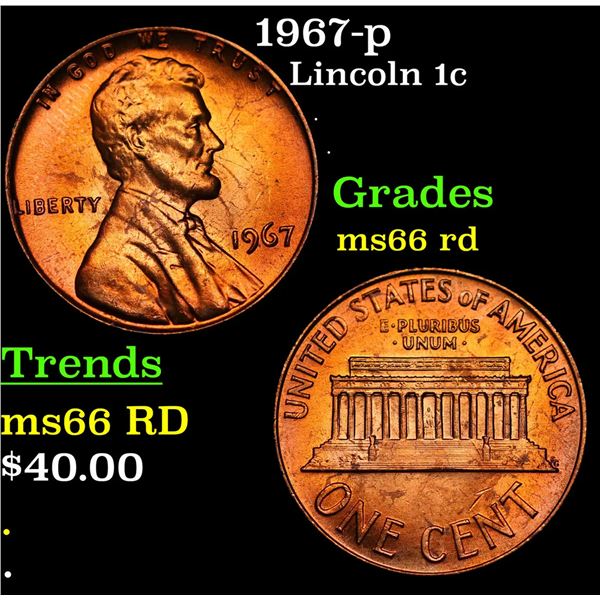 1967-p Lincoln Cent 1c Grades GEM+ Unc RD