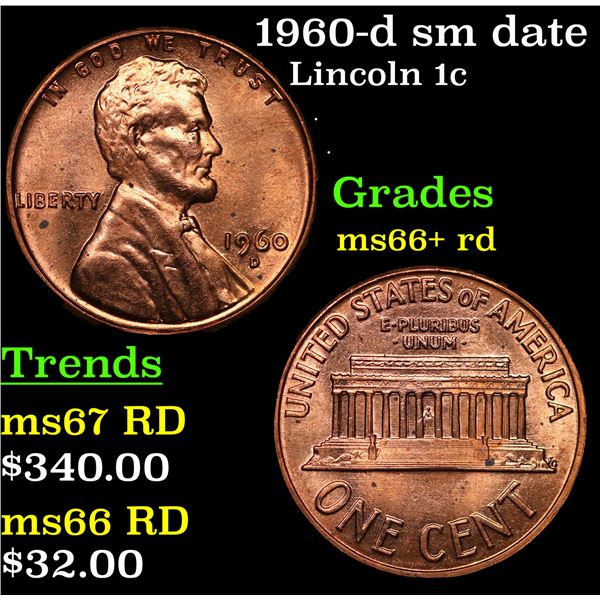 1960-d sm date Lincoln Cent 1c Grades GEM++ RD