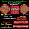Mixed small cents 1c orig shotgun roll, 1942-p Lincoln Cent, Lincoln Cent other end, Coca-Cola Brand