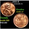 1951-d Lincoln Cent 1c Grades GEM+ Unc RD