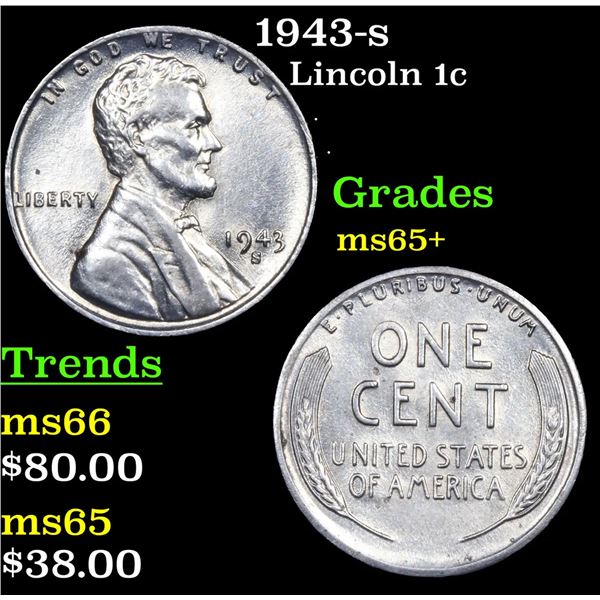 1943-s Lincoln Cent 1c Grades GEM+ Unc