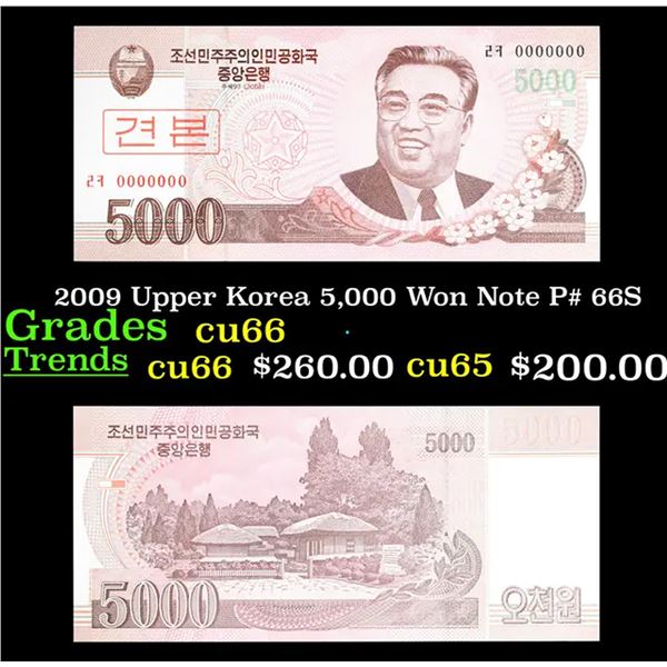 2009 Upper Korea 5,000 Won Note P# 66S Grades Gem+ CU