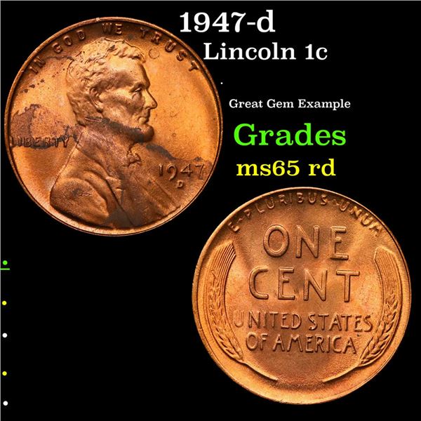 1947-d Lincoln Cent 1c Grades GEM Unc RD