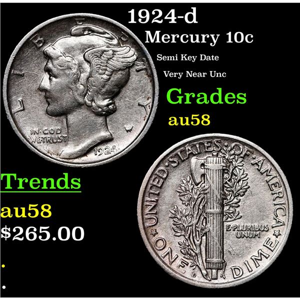 1924-d Mercury Dime 10c Grades Choice AU/BU Slider