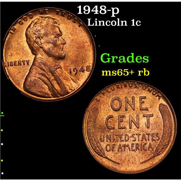 1948-p Lincoln Cent 1c Grades Gem+ Unc RB