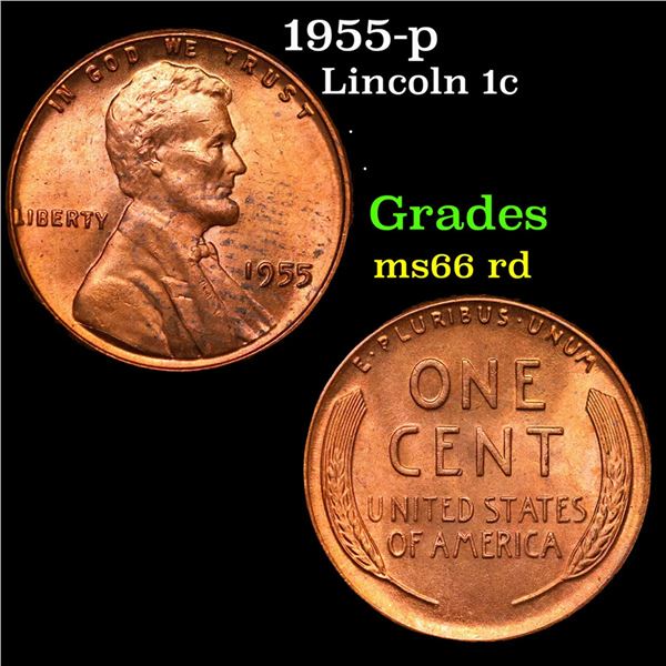 1955-d Lincoln Cent 1c Grades GEM+ Unc RD