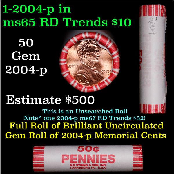 Shotgun Lincoln 1c roll, 2004-p 50 pcs Bank Wrapper.