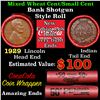 Mixed small cents 1c orig shotgun roll, 1929-p Lincoln Cent, Indian Cent other end, Coca-Cola Brandt
