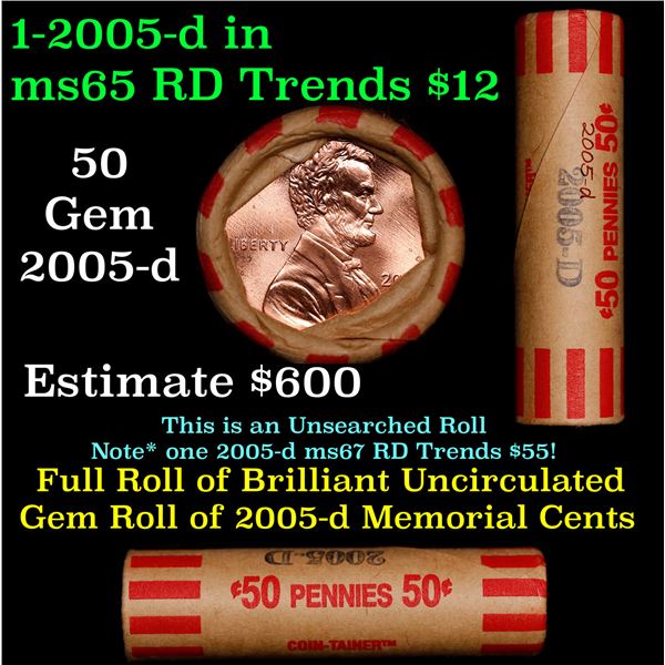 Shotgun Lincoln 1c roll, 2005-d 50 pcs Cointainer Wrapper.