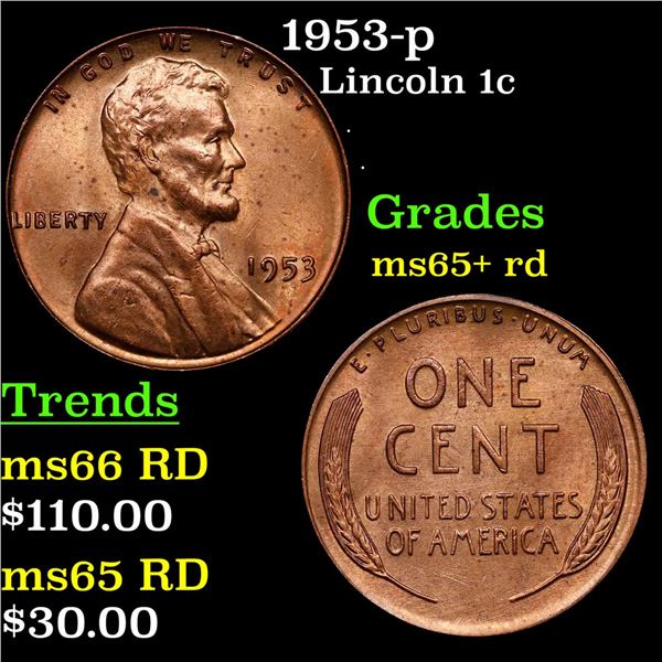 1953-p Lincoln Cent 1c Grades Gem+ Unc RD