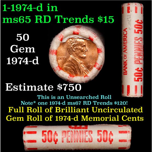 Shotgun Lincoln 1c roll, 1970-d 50 pcs Bank Of America Wrapper.