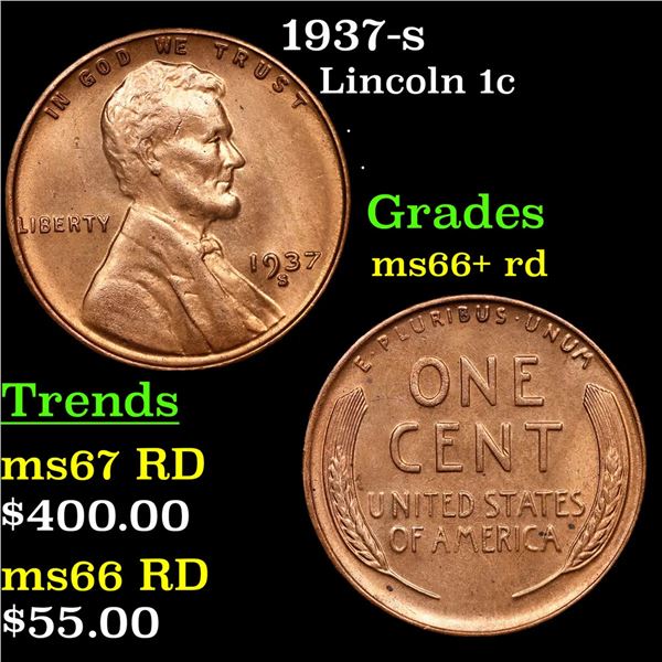 1937-s Lincoln Cent 1c Grades GEM++ RD