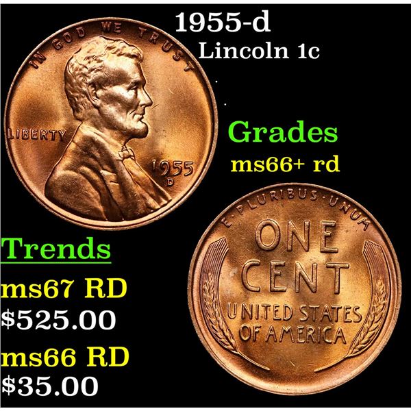 1955-d Lincoln Cent 1c Grades GEM++ RD