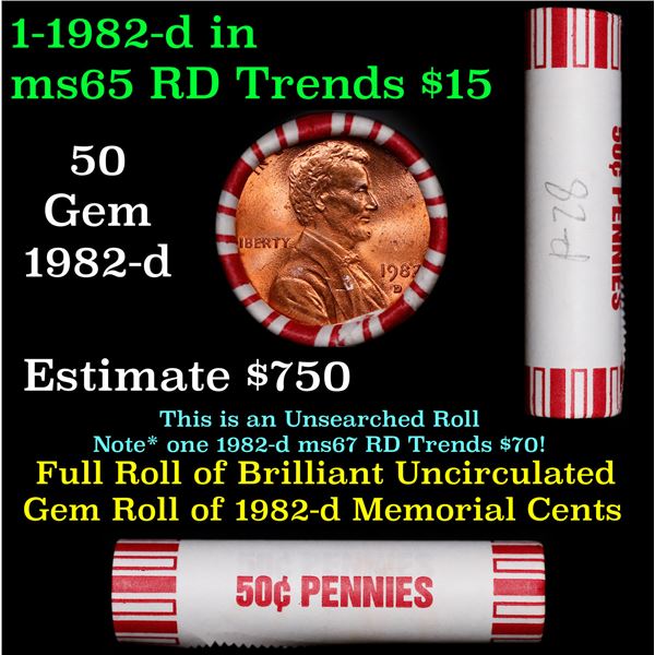 Shotgun Lincoln 1c roll, 1982-d 50 pcs Bank Wrapper.