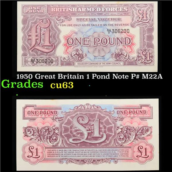 1950 Great Britain 1 Pond Note P# M22A Grades Select CU
