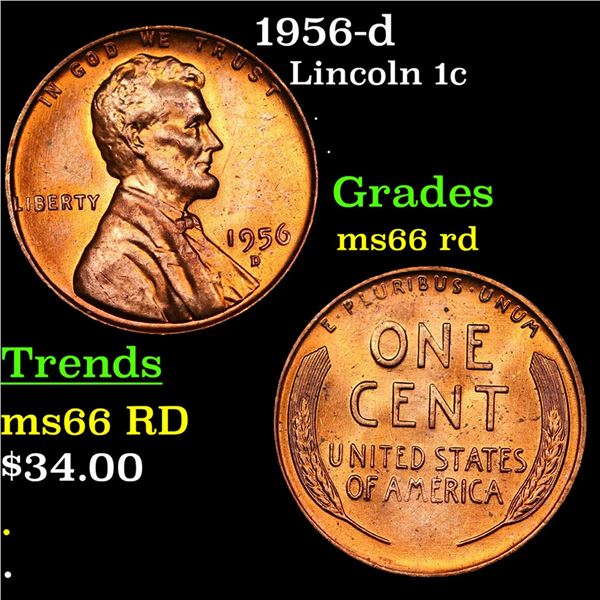 1956-d Lincoln Cent 1c Grades GEM+ Unc RD