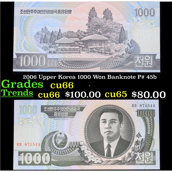 2006 Upper Korea 1000 Won Banknote P# 45b Grades Gem+ CU