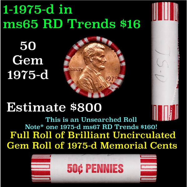 Shotgun Lincoln 1c roll, 1975-d 50 pcs Bank Wrapper.