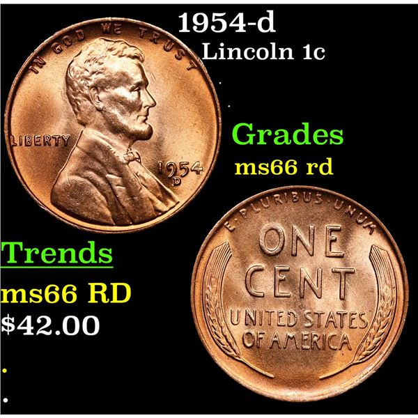 1954-d Lincoln Cent 1c Grades GEM+ Unc RD