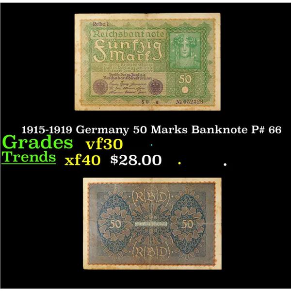 1915-1919 Germany 50 Marks Banknote P# 66 Grades vf++