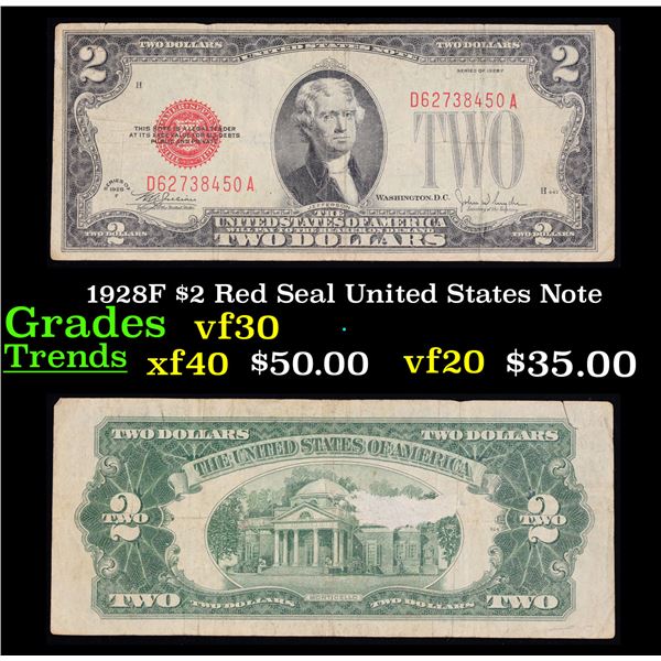 1928F $2 Red Seal United States Note Grades vf++