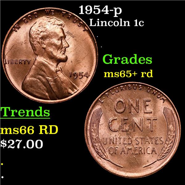 1954-p Lincoln Cent 1c Grades Gem+ Unc RD