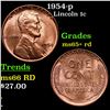 1954-p Lincoln Cent 1c Grades Gem+ Unc RD